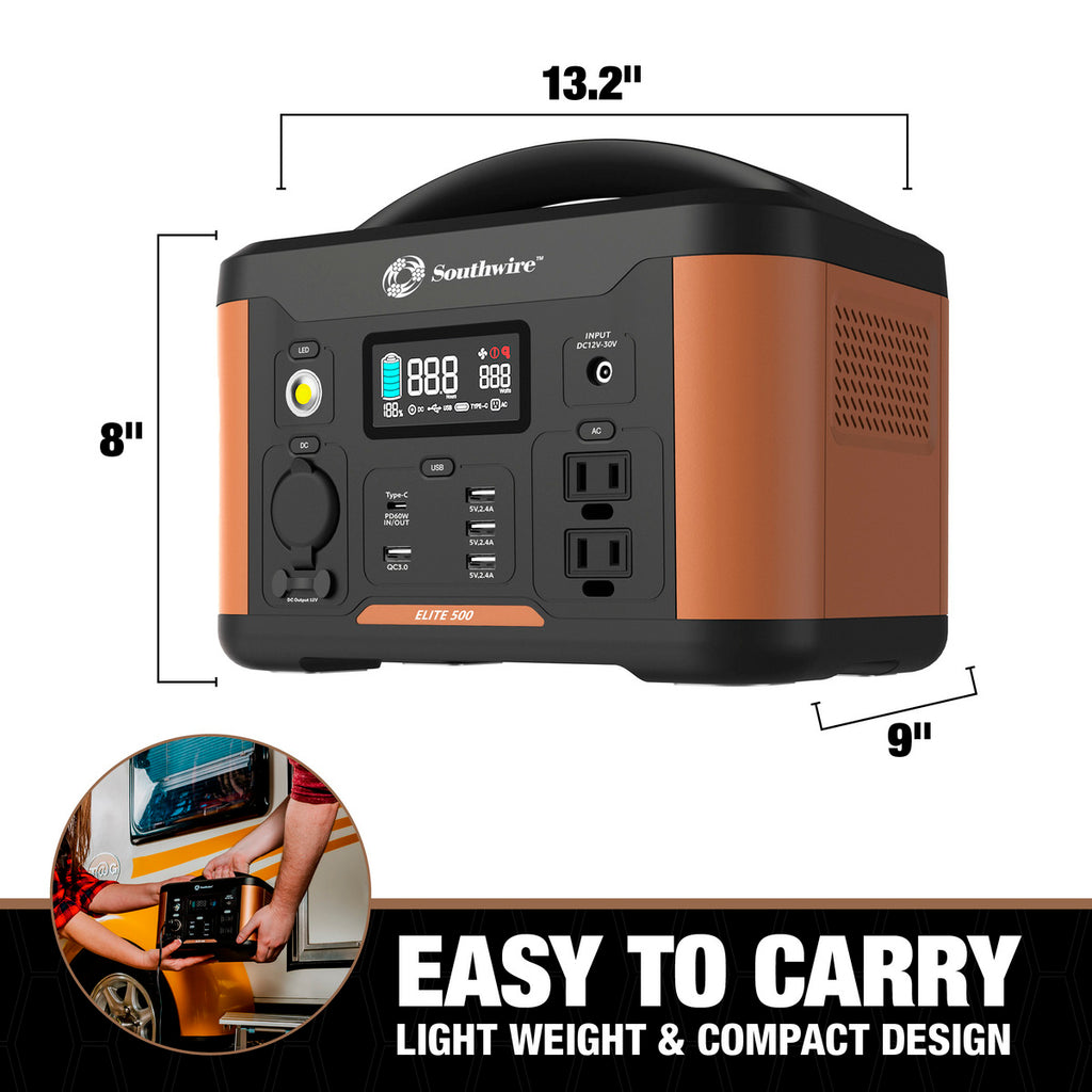 Southwire 500 Series Portable Power Station - 515Wh Backup Lithium Battery - 120V/500W Pure Sine Wave AC Outlet 53252