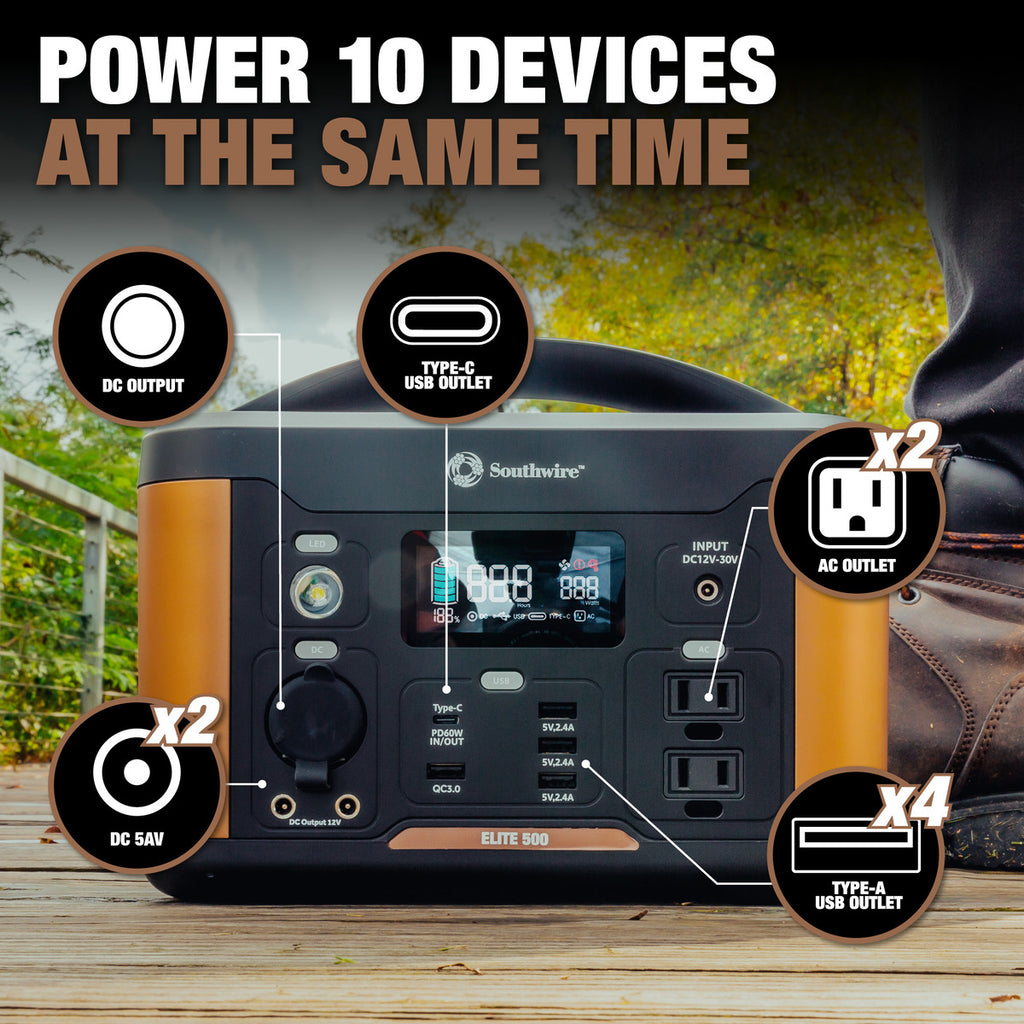 Southwire 500 Series Portable Power Station - 515Wh Backup Lithium Battery - 120V/500W Pure Sine Wave AC Outlet 53252