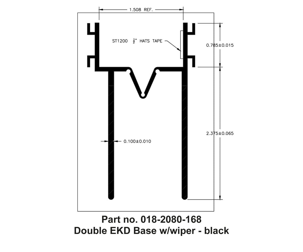 Double EKD Base - w/ 2-3/8" Wiper - Black - 14' Roll - 1-1/2" x 3-3/16" x 14' - 018-2080-168