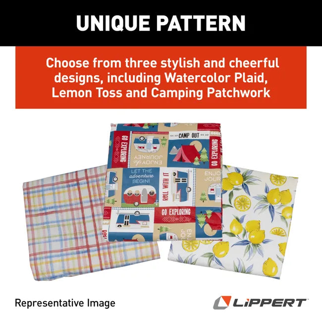Lippert Vinyl Tablecloth with Bench Covers-Camping Patchwork  2022107835