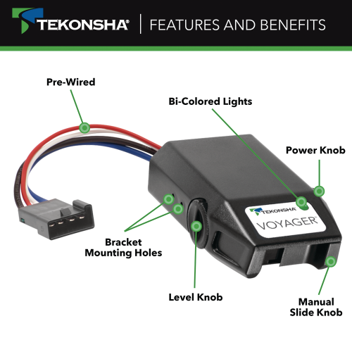 Tekonsha Voyager® Proportional Brake Controller - for Trailers with 1-4 Axles - Black 9030