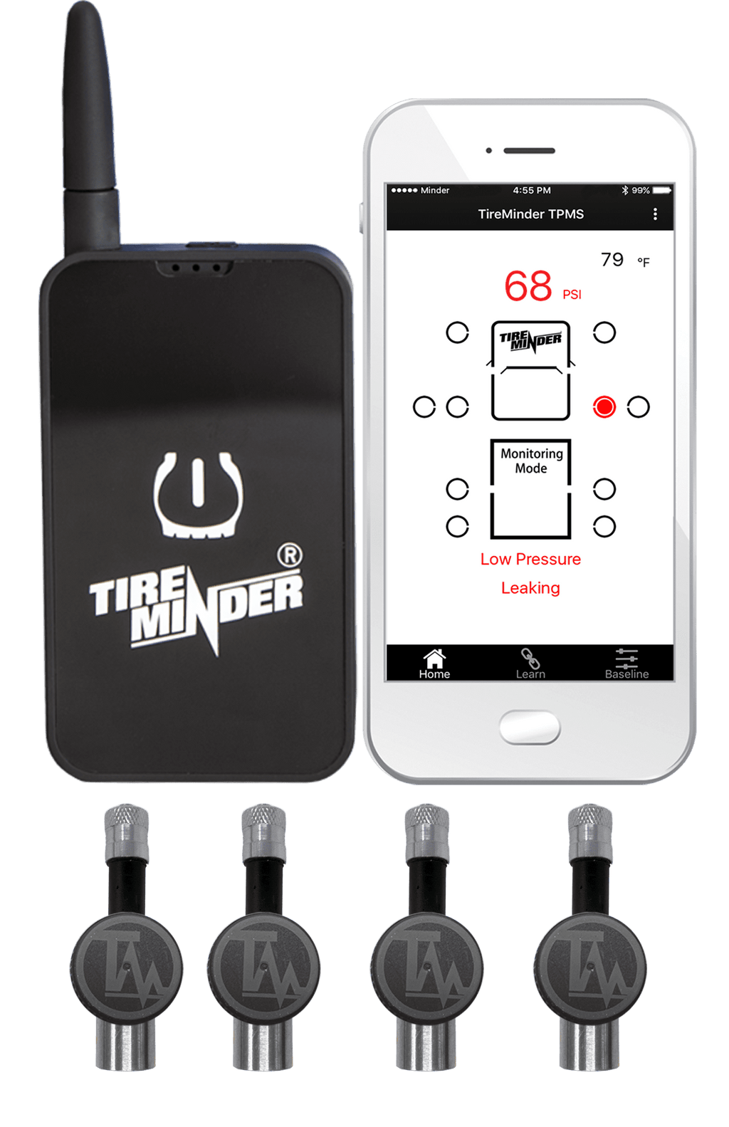 Valterra TireMinder RV Smart TPMS - With 4 Flow Through Transmitters - Rhino Booster TM22159