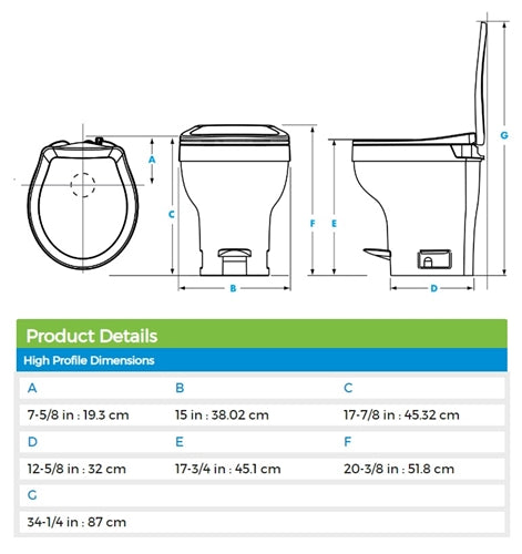 Thetford AM VI Hi RV Toilet with Foot Flush - Parchment 31836