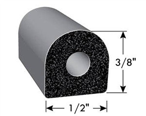 Non Ribbed D Seal w/ Tape - Black w/ PSA - 50' Roll - 1/2" x 3/8" x 50' - 018-224