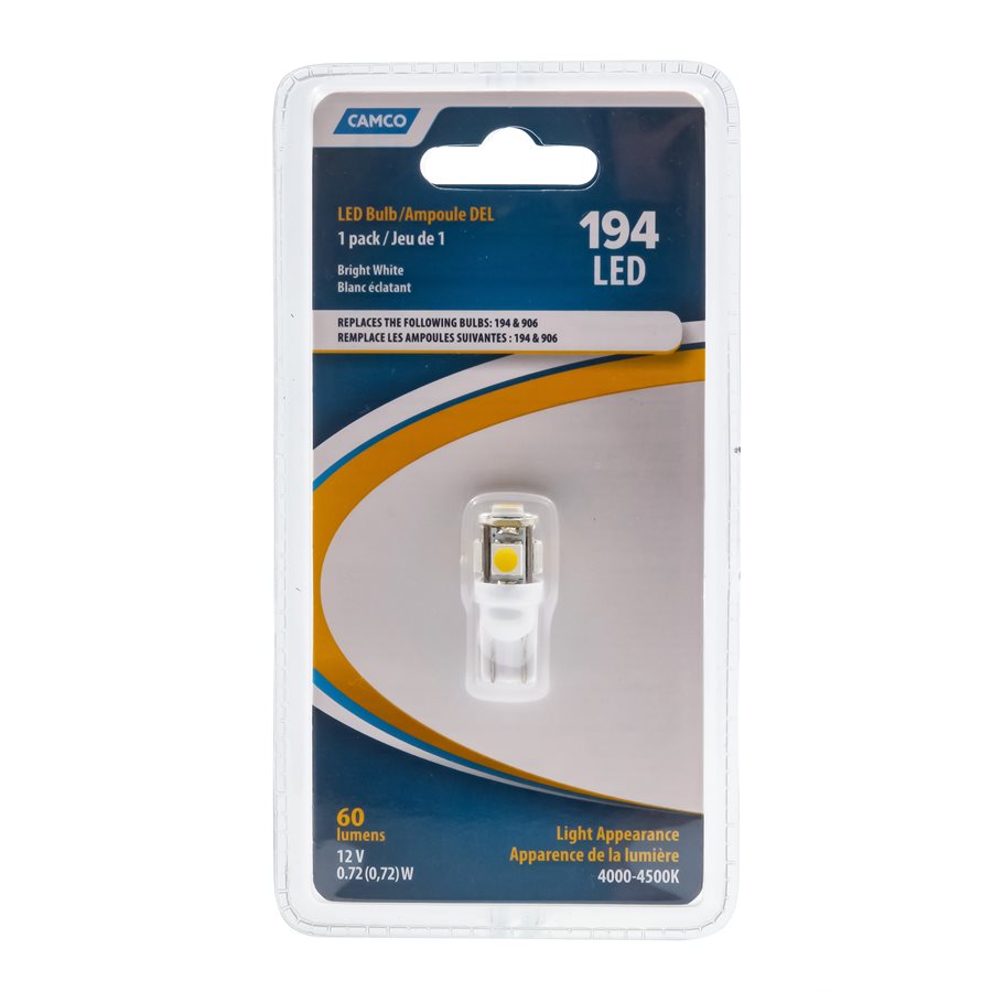LED - 194/906 - (T10 Wedge) 5-LED 60lm - Bright White  54621