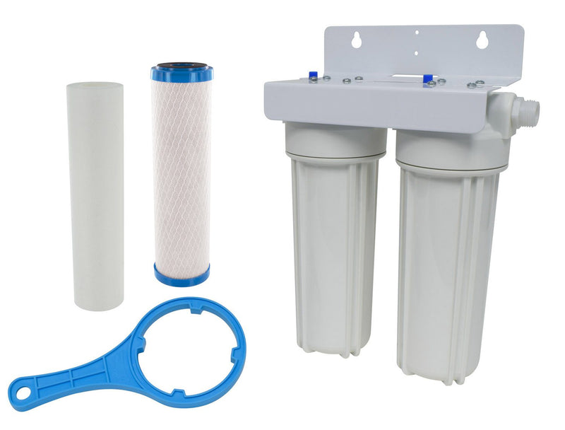 Exterior Filter System - Dual Housing with Sediment Pre-Filter - Advanced Carbon Block Cartridge W/ Wall Bracket and Wrench A01-1139