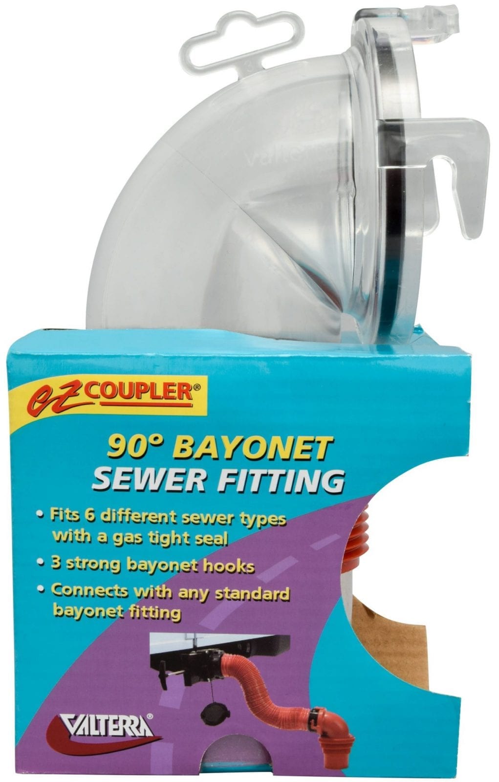 90 Degree EZ Coupler Bayonet for RV Sewer Hose - Clear  F02-3112CL