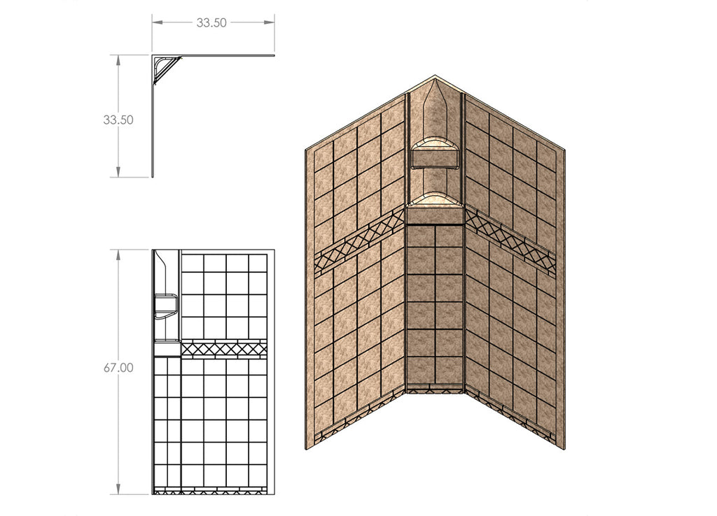 Neo Shower Wall - Parchment - 34" x 34" x 67" - NSW3434P