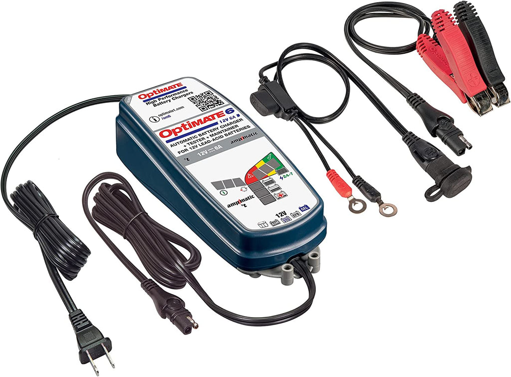 Tecmate TM-361 | OPTIMATE 6 AMPMATIC (V2) SILVER 9 STEP AUTOMATIC BATTERY SAVING CHARGER, TESTER & MAINTAINER