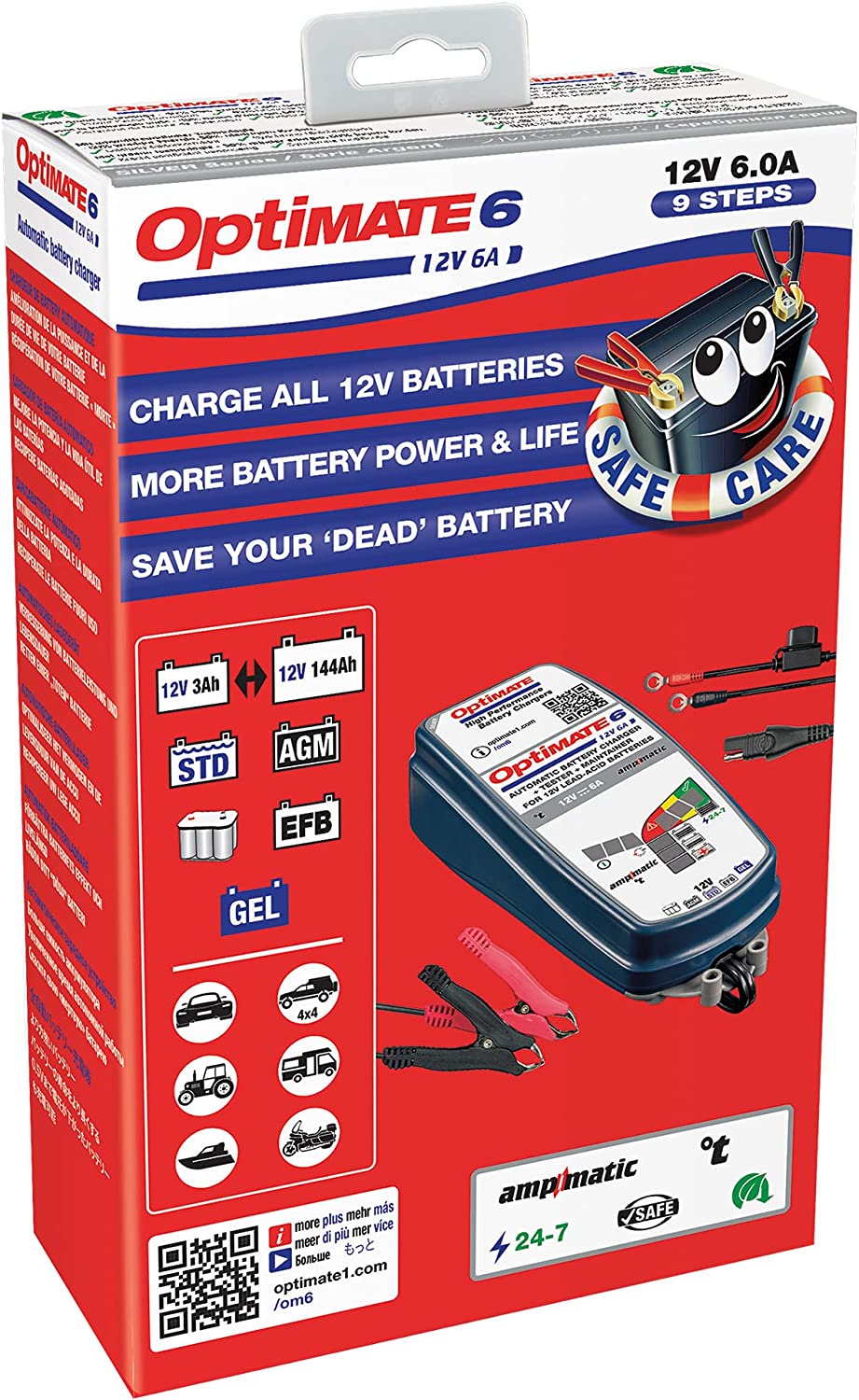 Tecmate TM-361 | OPTIMATE 6 AMPMATIC (V2) SILVER 9 STEP AUTOMATIC BATTERY SAVING CHARGER, TESTER & MAINTAINER