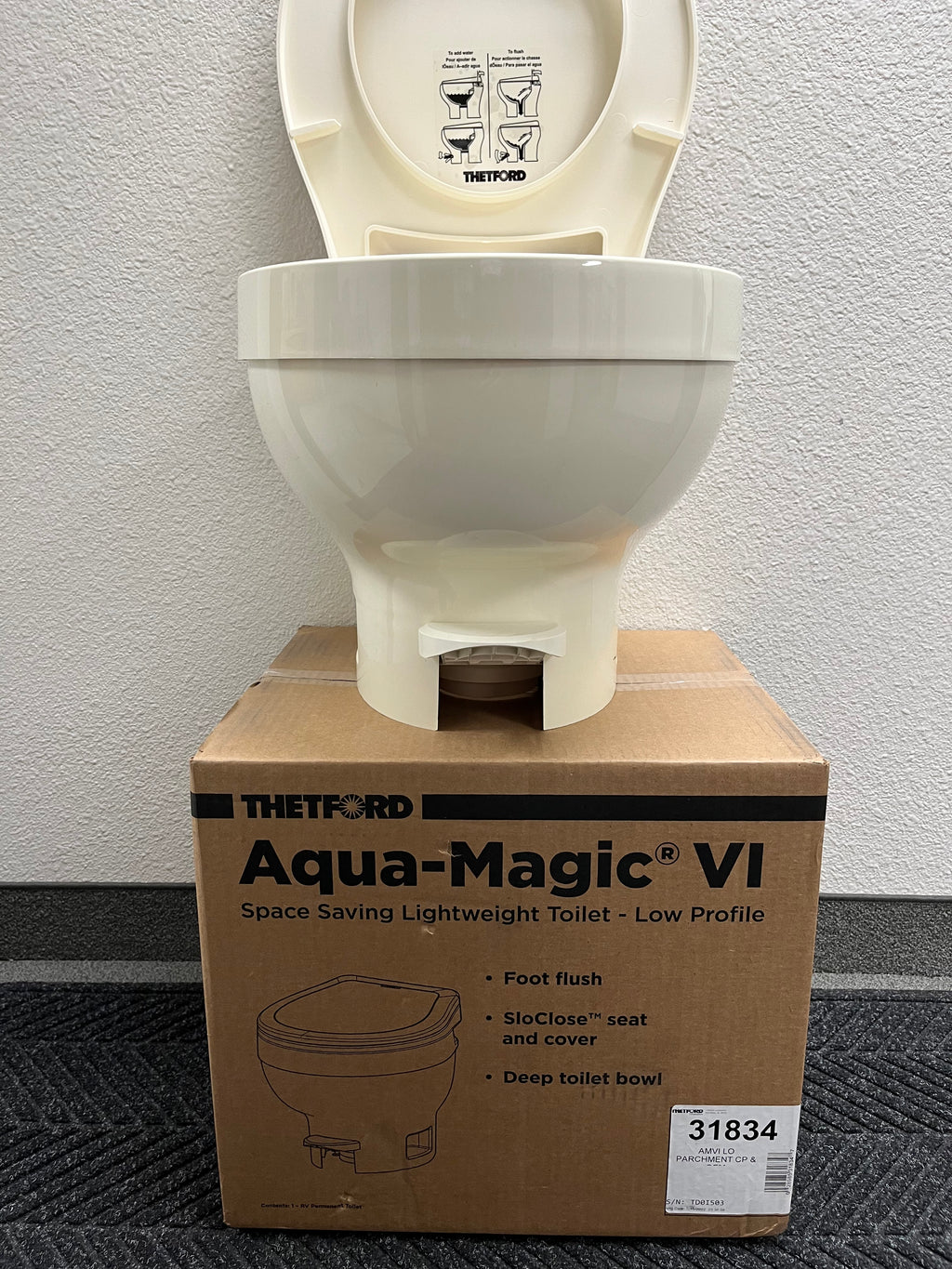 Thetford AM VI Low RV Toilet with Foot Flush - Parchment 31834